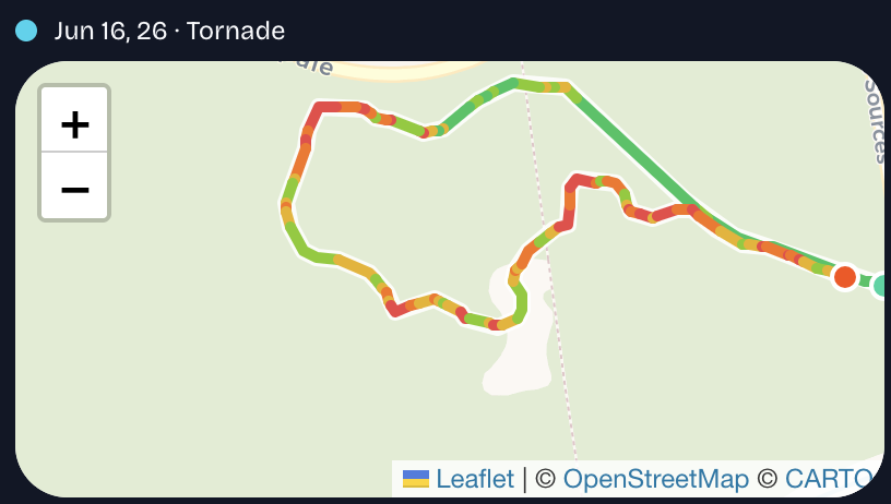 Tracé GPS de Tornade — couleur = vitesse